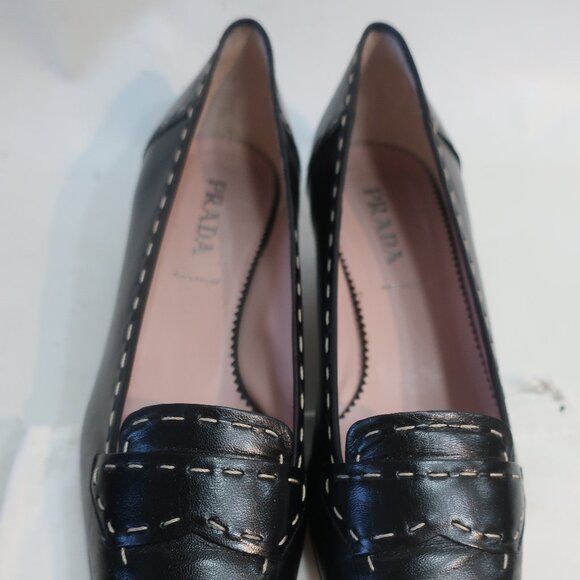 Authentic Womens Prada Black Pink Leather Buffalo City Loafer Pumps 37 US/7 - Picture 3 of 16